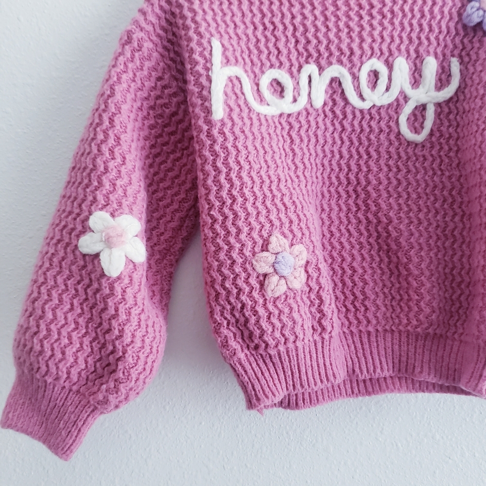 Honey Chunky Knit Long Sleeve Flower Pullover Sweater - Picture 2 of 5